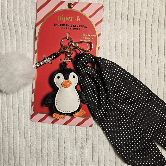 Piper Penguin Bag Charm & Key Chain - Black, White, and Orange - Picture 5 of 6